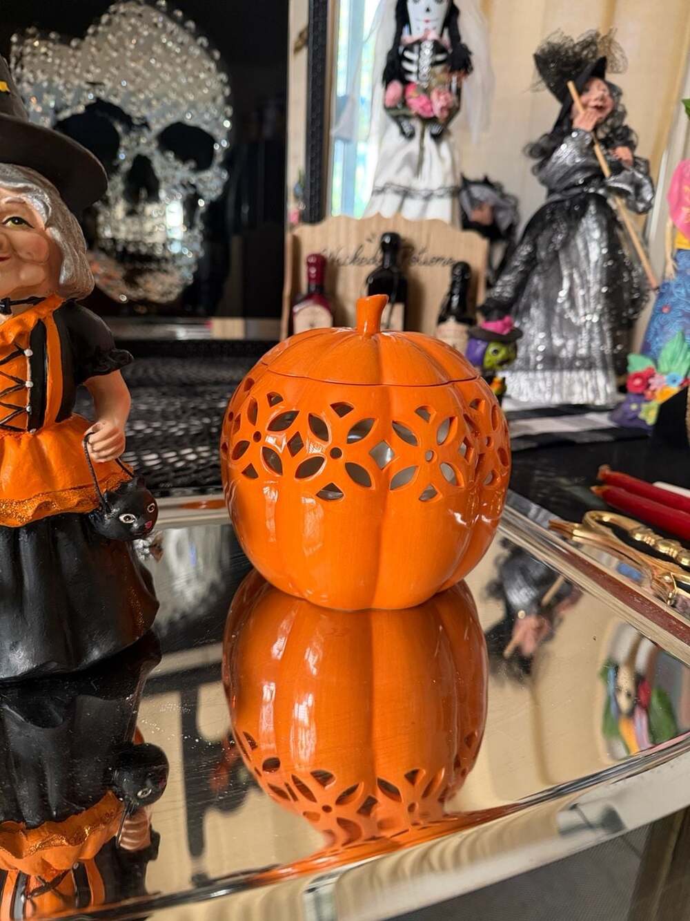 Ceramic Pumpkin Cutout candle Lantern or treat jar